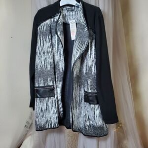 Bali Corp Retro Open Front Jacket Cardigan Coat Knit Faux Leather 90s Size 2x